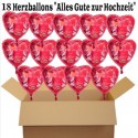 18 rote Herzluftballons zur Hochzeit, Hochzeitsringe, Alles Gute zur Hochzeit, inklusive Helium