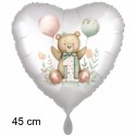 1. Geburtstag Herzballon mit Bärchen Balloons, 45 cm, mit Ballongas