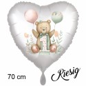 1. Geburtstag Herzballon mit Bärchen Balloons, 70 cm, ohne Ballongas