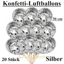Konfetti-Luftballons, 30 cm Ø, 20 Stück, Silber