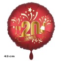 Luftballon aus Folie zum 20. Jubiläum, Satin de Luxe, rot, 43 cm, inklusive Helium-Ballongas