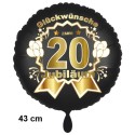 Luftballon aus Folie zum 20. Jubiläum, Satin de Luxe, schwarz, 43 cm, inklusive Helium-Ballongas
