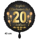 Luftballon aus Folie zum 20. Jubiläum, Satin de Luxe, schwarz, 43 cm, inklusive Helium-Ballongas