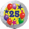 Luftballon aus Folie, 25. Geburtstag, Luftballons und Sterne Zahl 25, ohne Helium