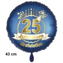 Luftballon aus Folie zum 25. Jubiläum, Satin de Luxe, blau, 43 cm, inklusive Helium-Ballongas
