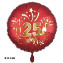 Luftballon aus Folie zum 25. Jubiläum, Satin de Luxe, rot, 43 cm, inklusive Helium-Ballongas