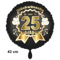 Luftballon aus Folie zum 25. Jubiläum, Satin de Luxe, schwarz, 43 cm, inklusive Helium-Ballongas