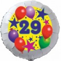 Luftballon aus Folie, 29. Geburtstag, Luftballons und Sterne Zahl 29, ohne Helium