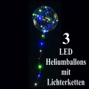 3 Heliumballons mit LED Lichterketten, bunt