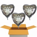 3 Silberne Herzluftballons aus Folie zur Silbernen Hochzeit, inklusive Helium-Ballongas