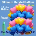 Midi-Set 1BA, 30 bunte Herzluftballons 28-30 cm mit Helium (Farbauswahl), inkl. Abholung