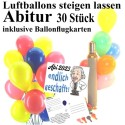 Midi-Ballons-Helium-Set, 30 bunte Luftballons mit Heliumflasche und Ballonflugkarten zum Abitur