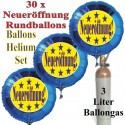 Neueröffnung! Sternchen Rundluftballons aus Folie, Midi-Set, 30 blaue Folien-Luftballons mit der 3 Liter Ballongas-Mehrwegflasche