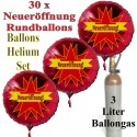 Neueröffnung! Star Rundluftballons aus Folie, Midi-Set, 30 rote Folien-Luftballons mit der 3 Liter Ballongas-Mehrwegflasche