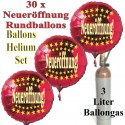 Neueröffnung! Sternchen Rundluftballons aus Folie, Midi-Set, 30 rote Folien-Luftballons mit der 3 Liter Ballongas-Mehrwegflasche