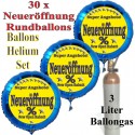 Neueröffnung! Super Rabatte Rundluftballons aus Folie, Midi-Set, 30 blaue Folien-Luftballons mit der 3 Liter Ballongas-Mehrwegflasche