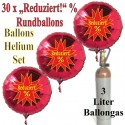 Reduziert! % Star Rundluftballons aus Folie, Midi-Set, 30 rote Folien-Luftballons mit der 3 Liter Ballongas-Mehrwegflasche