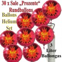 Sale! Prozente 10 % bis 60 % Auswahl. Rundluftballons aus Folie, Midi-Set, 30 rote Folien-Luftballons mit der 3 Liter Ballongas-Mehrwegflasche