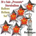 Sale! Prozente 10 % bis 60 % Auswahl. Sternballons aus Folie, Midi-Set, 30 rote Folien-Luftballons mit der 3 Liter Ballongas-Mehrwegflasche