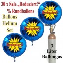 Sale Reduziert! % Star Rundluftballons aus Folie, Midi-Set, 30 blaue Folien-Luftballons mit der 3 Liter Ballongas-Mehrwegflasche