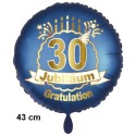 Luftballon aus Folie zum 30. Jubiläum, Satin de Luxe, blau, 43 cm, inklusive Helium-Ballongas