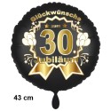 Luftballon aus Folie zum 30. Jubiläum, Satin de Luxe, schwarz, 43 cm, inklusive Helium-Ballongas