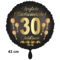 Luftballon aus Folie zum 30. Jubiläum, Satin de Luxe, schwarz, 43 cm, inklusive Helium-Ballongas