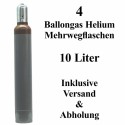 4 Ballongas Helium 10 Liter Mehrwegflaschen