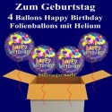 Happy Birthday Geburtstagsballons, 4 Luftballons aus Folie, Balloon Bunch, mit Helium