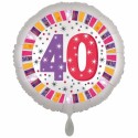 Luftballon aus Folie, 40. Geburtstag, Happy Birthday, weiss, ohne Helium