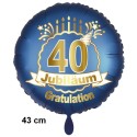 Luftballon aus Folie zum 40. Jubiläum, Satin de Luxe, blau, 43 cm, inklusive Helium-Ballongas