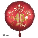 Luftballon aus Folie zum 40. Jubiläum, Satin de Luxe, rot, 43 cm, inklusive Helium-Ballongas