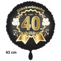 Luftballon aus Folie zum 40. Jubiläum, Satin de Luxe, schwarz, 43 cm, inklusive Helium-Ballongas