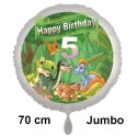 Großer Dinosaurier-Luftballon zum 5. Geburtstag, 70 cm, mit Ballongas zum Geburtstag