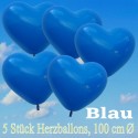 Herzluftballons 100 cm, Blau, 5 Stück