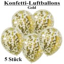 Konfetti-Ballons, Latex 30 cm Ø, 5 Stück, Transparent, gefüllt mit Konfetti in Gold