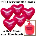 Helium- Einwegbehälter mit 50 Herzballons Alles Gute zur Hochzeit