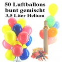 Midi-Set 2, 50 bunte Luftballons mit Helium (gemischt)