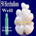 Midi-Set 2/1B, 50 weiße Herzluftballons mit Helium / inkl. Rückporto