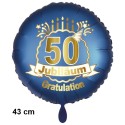 Luftballon aus Folie zum 50. Jubiläum, Satin de Luxe, blau, 43 cm, inklusive Helium-Ballongas