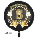 Luftballon aus Folie zum 5. Jubiläum, Satin de Luxe, schwarz, 43 cm, inklusive Helium-Ballongas