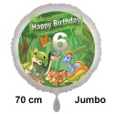 Großer Dinosaurier-Luftballon zum 6. Geburtstag, 70 cm, mit Ballongas zum Geburtstag