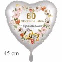 60 glückliche Jahre - Diamantene Hochzeit, Herzluftballon 45 cm inklusive Helium