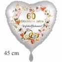 60 glückliche Jahre - Diamantene Hochzeit, Herzluftballon 45 cm ohne Helium