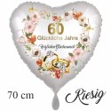 60 glückliche Jahre - Diamantene Hochzeit, Herzluftballon 70 cm inklusive Helium