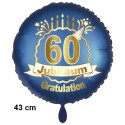 Luftballon aus Folie zum 60. Jubiläum, Satin de Luxe, blau, 43 cm, inklusive Helium-Ballongas