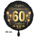 Luftballon aus Folie zum 60. Jubiläum, Satin de Luxe, schwarz, 43 cm, inklusive Helium-Ballongas