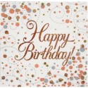 Geburtstagsservietten Happy Birthday, Rosegold Holografisch, 16 Stück