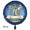Luftballon aus Folie zum 70. Jubiläum, Satin de Luxe, blau, 43 cm, inklusive Helium-Ballongas