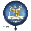 Luftballon aus Folie zum 75. Jubiläum, Satin de Luxe, blau, 43 cm, inklusive Helium-Ballongas